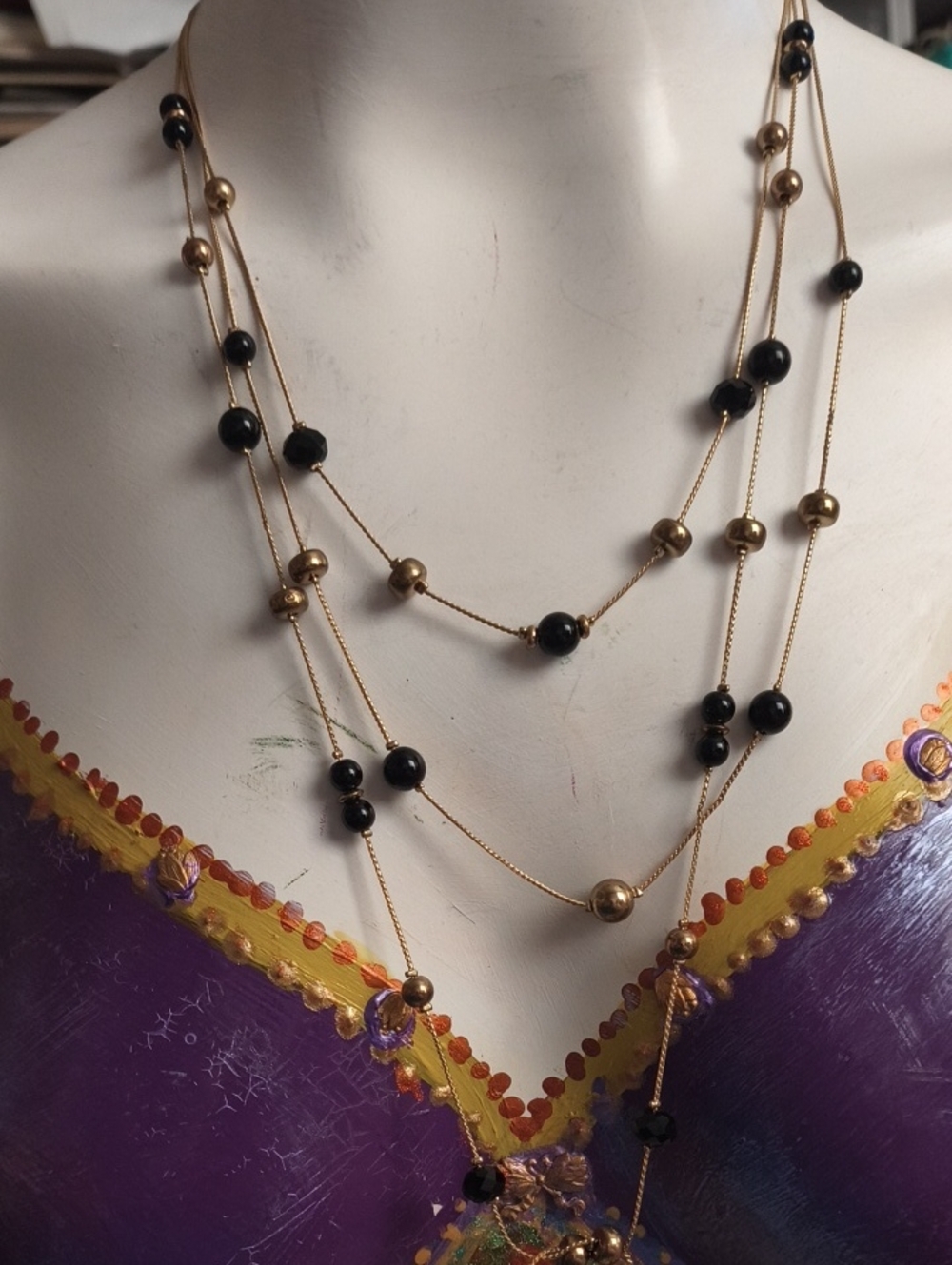 NWTINC International Concepts Gold and Black Multi-Strand Bead Necklace